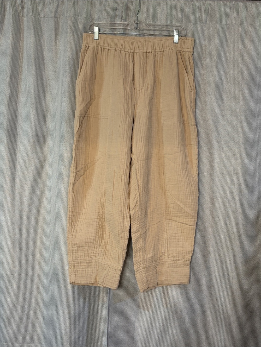 Madewell Beige Cropped Elastic-Waist Muslin Pants